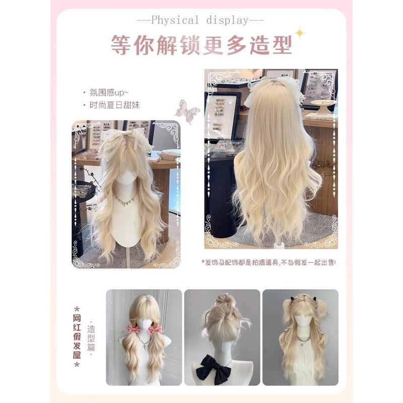 Tóc Giả Trùm Đầu, Dành Cho Nữ, Tóc Dài, Mỏng, Màu Trắng Sữa Và Vàng Kim, Phong Cách Lolita Nhật Bản, Sóng Sâu, Cos, Tóc Xoăn Dài, Mũ Đội Đầu, Năm 2024 7