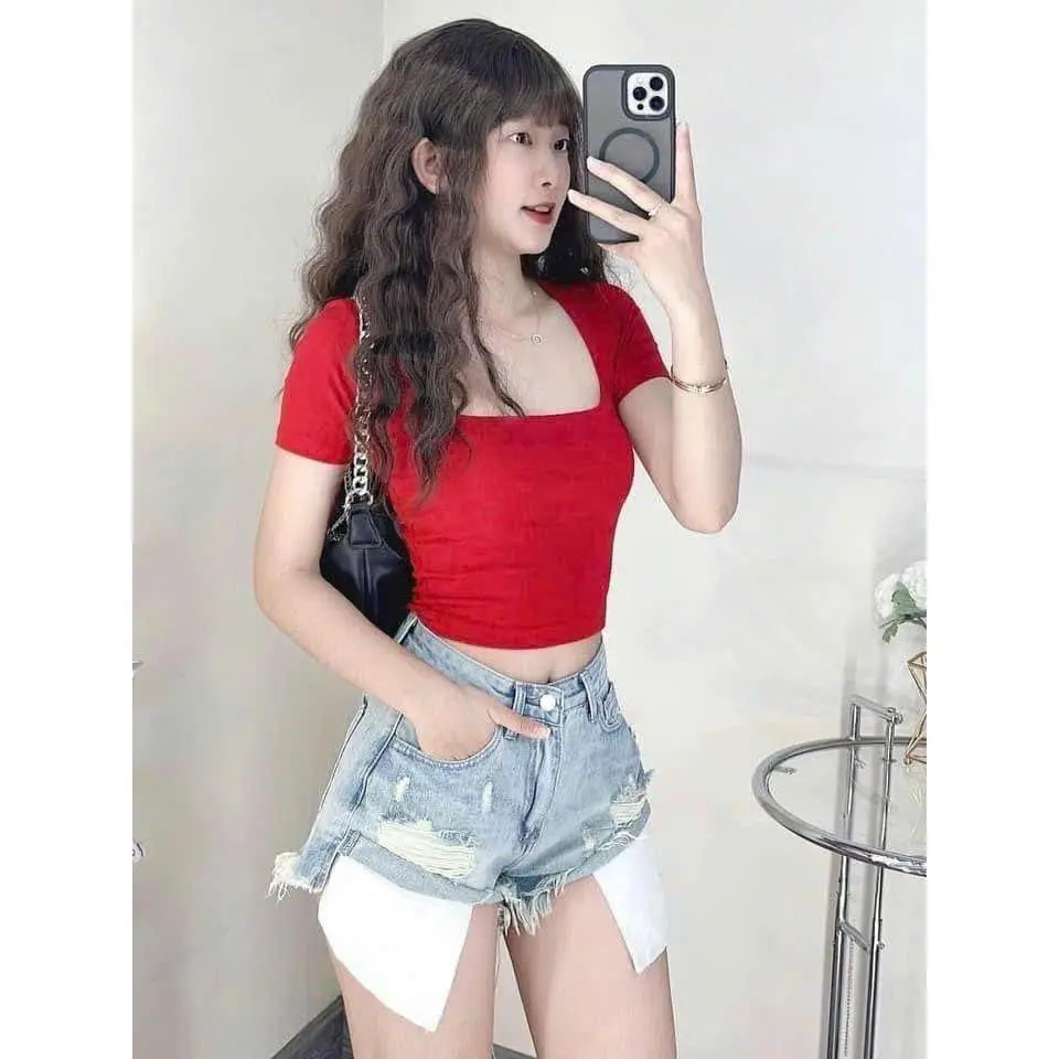 Áo Nữ, Áo Croptop, Áo thun nữ Basic dễ thương phong cách UN_002020 Dáng Ngắn Women Cổ Tròn