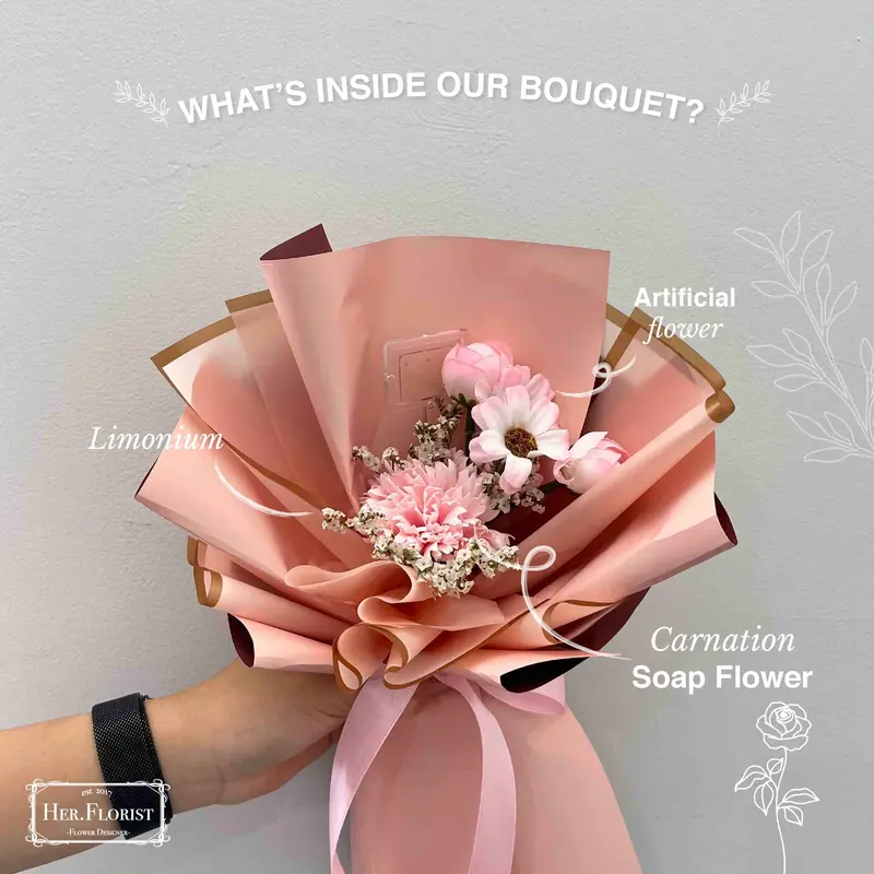 HER.FLORIST-NEW DESIGN [CARNATION] Single Soap & Dried Flower Bouquet / Buket Bunga Sabun Carnation / Bunga Kering / Bunga Artificial / Buket Bunga 1
