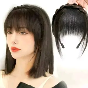 BANDO DENGAN PONI WIG RAMBUT PALSU JAMBANG WIG KOREAN STYLE MESSY HAIR KEPANG HAIR SINTETIS HAIR EKSTENSION PREMIUM BANDANA NEW MODEL Coklat Hitam