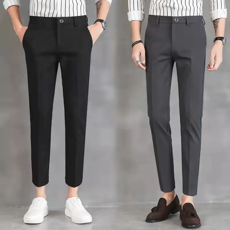 Celana Kantor Pria Slim Fit 27-32 Formal Bahan woll Nyaman Di Pakai abu Muda Navy Panjang Kerja Hitam Abu Santai Low Waist Semi Kain Dewasa 0
