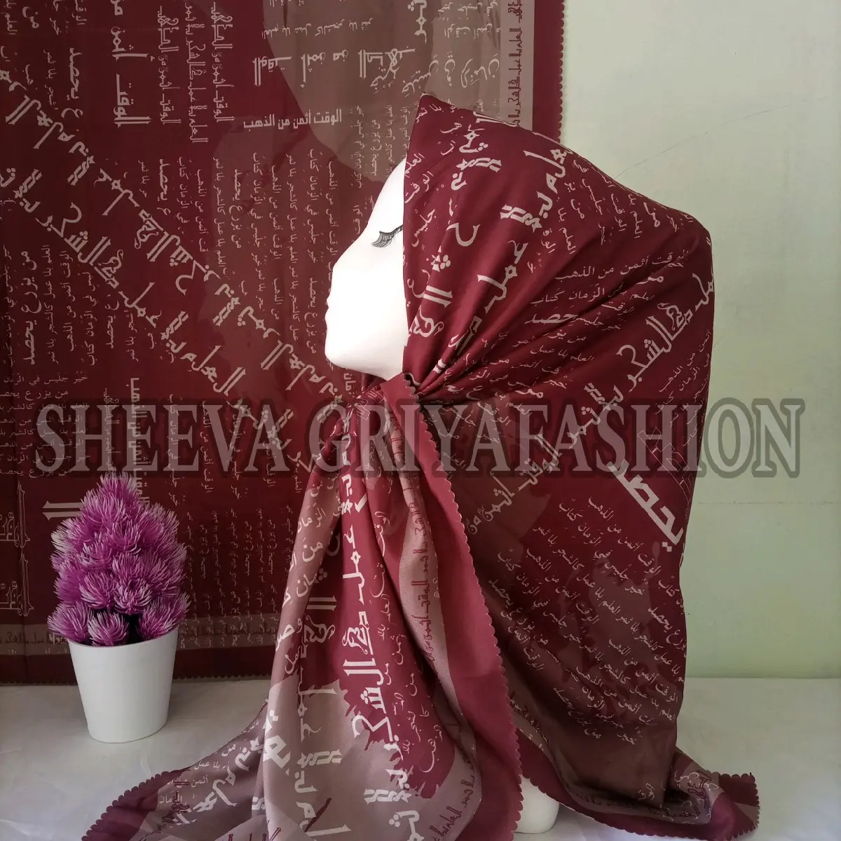 Kerudung Santri Arab Cantik Kalam Hikmah Motif Koran Tulisan Kata Mutiara Jilbab Ngaji Pegon Tulisan Arab Bahan Katun Voal Nyaman dan Adem Ukuran Standar Segi Empat Muslim Square