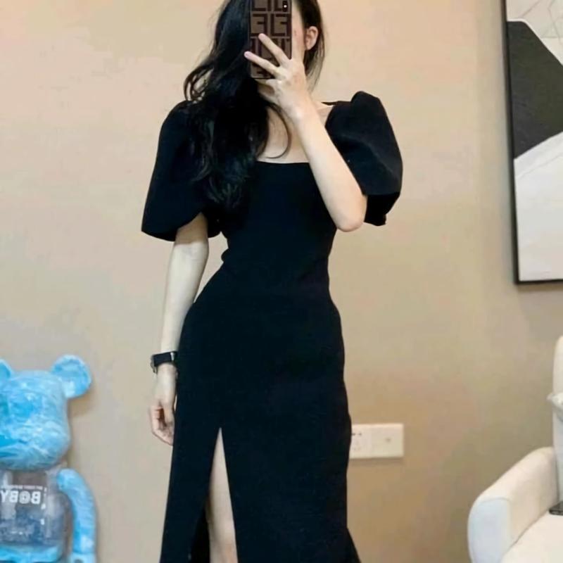 Đầm body xe tà cổ vuông chất cát nhật co giản tốt  Dress Women Nữ 0