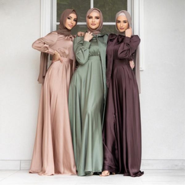 Product Introduction of M889# Factory Direct Muslim Long-Sleeved Cotton Dress Women's Arabic Robe Southeast Indonesia Dress 2