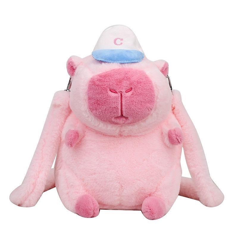 Gấu bông Balo cappybara khoá ngang , khoá dọc dễ thương Backpack Đeo Vai Nhung 6