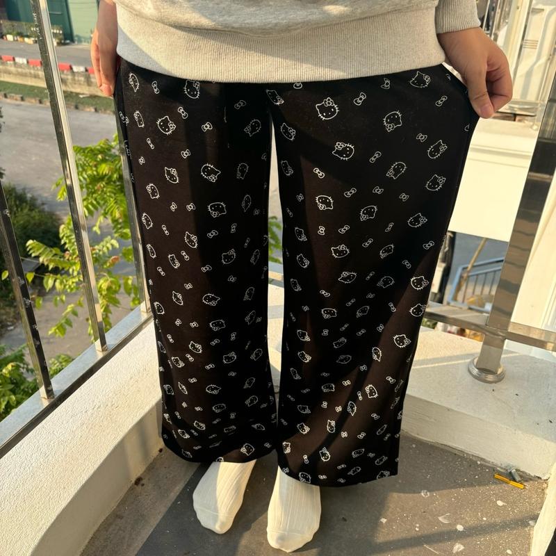 quần suông ống rộng Hello Kitty chất umi có túi - Nữ, Women hoạt hình
