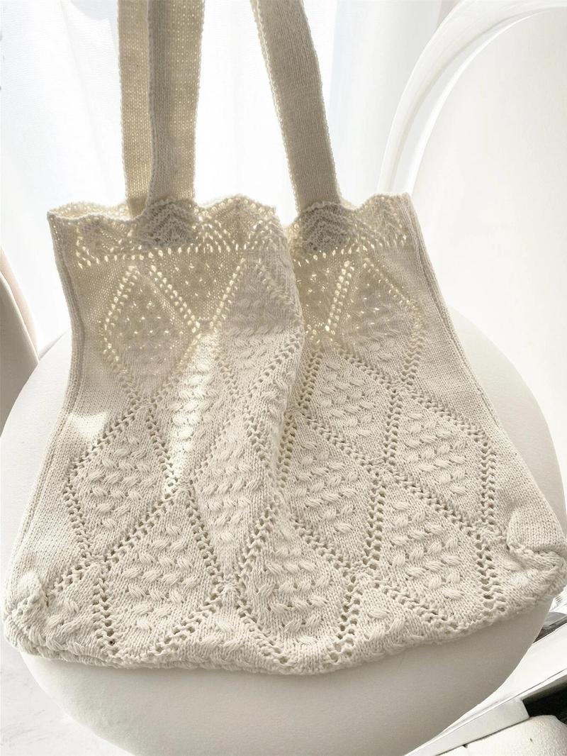 Product Introduction of Women's Elegant Crochet Design Tote Bag, Trendy Cute Large Capacity Slip on Shoulder Bag, All-match Tote Bag for Daily Use 2