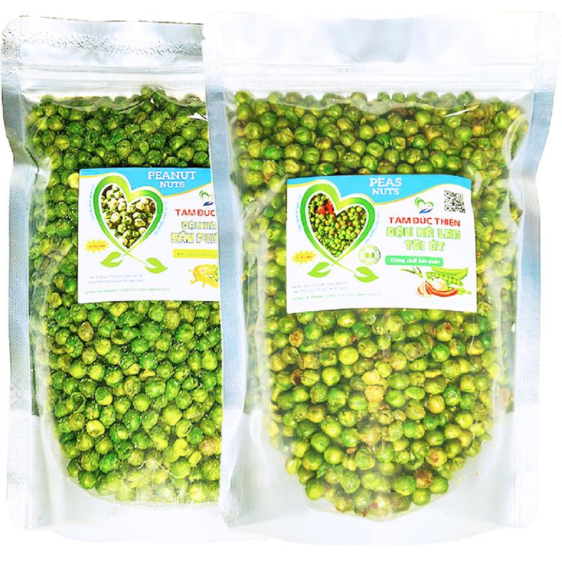 Combo 1KG Đậu Hà Lan 2 Vị Tự Chọn: Rang Tỏi Ớt và Sấy Phô Mai Tâm Đức Thiện 2 Túi ZIP x 500GR đồ ăn vặt Snack Cay Food Nuts
