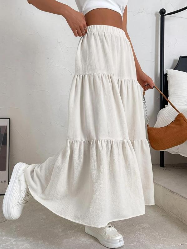 Women's Plain Ruffle Hem Skirt, Elegant Fashion Casual Long Skirt for Daily Outdoor Wear, Ladies Bottoms for All Seasons 4