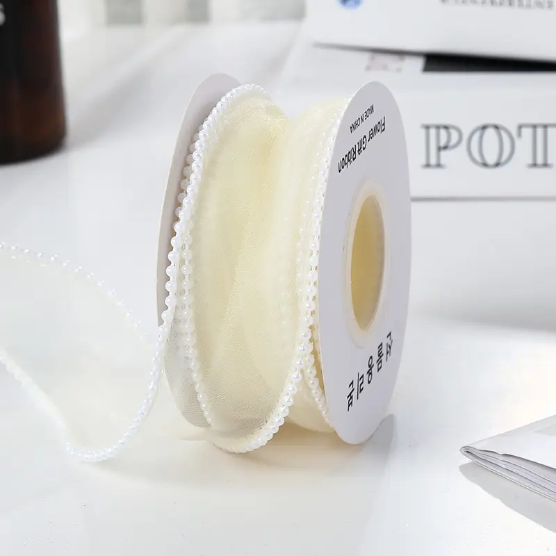[Lẻ 1 mét][Khổ 4cm] Dây Ruy Băng Viền Ngọc Cao Cấp  Trang Trí Quà Tặng - NILA Flower ribbon 4