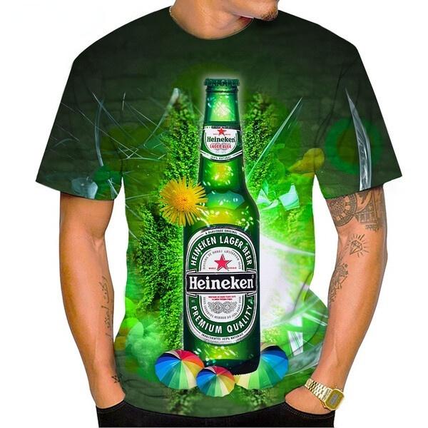 Product Introduction of Menswear Round Neck Men's Short Sleeve 3D Printed T-shirt - Individuality with Beer Can Design 2