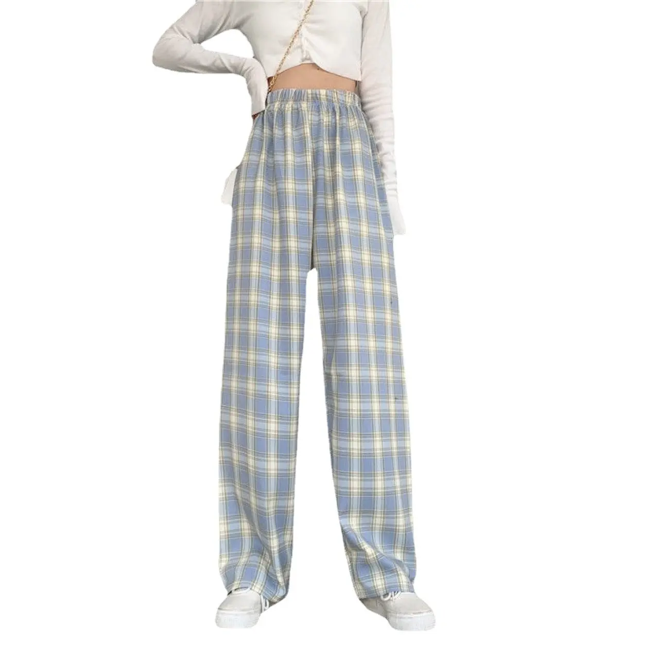 2025 High Waist Straight Plaid Pants Women's Summer Thin Casual Pants Draped Pants Outer Wear Loose