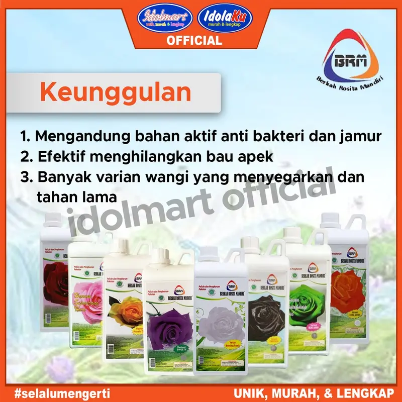 IDOLAKU BRM Pelicin & Pengharum Pakaian 1000 ml Pewangi Loundry Original 1