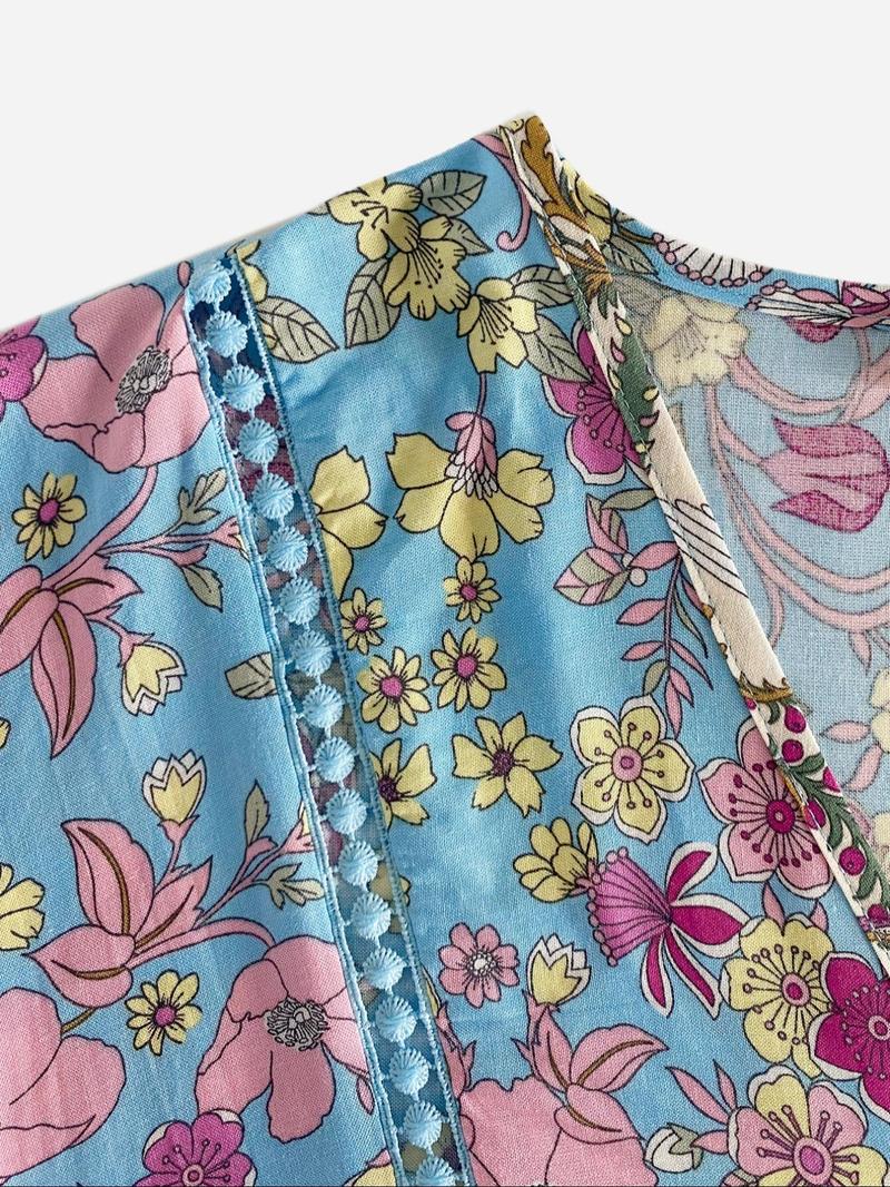Product Introduction of Women's Floral Print V Neck Dress, Boho Fashion Half Sleeve Dress for Beach Holiday Vacation, Ladies Dress for Summer 8