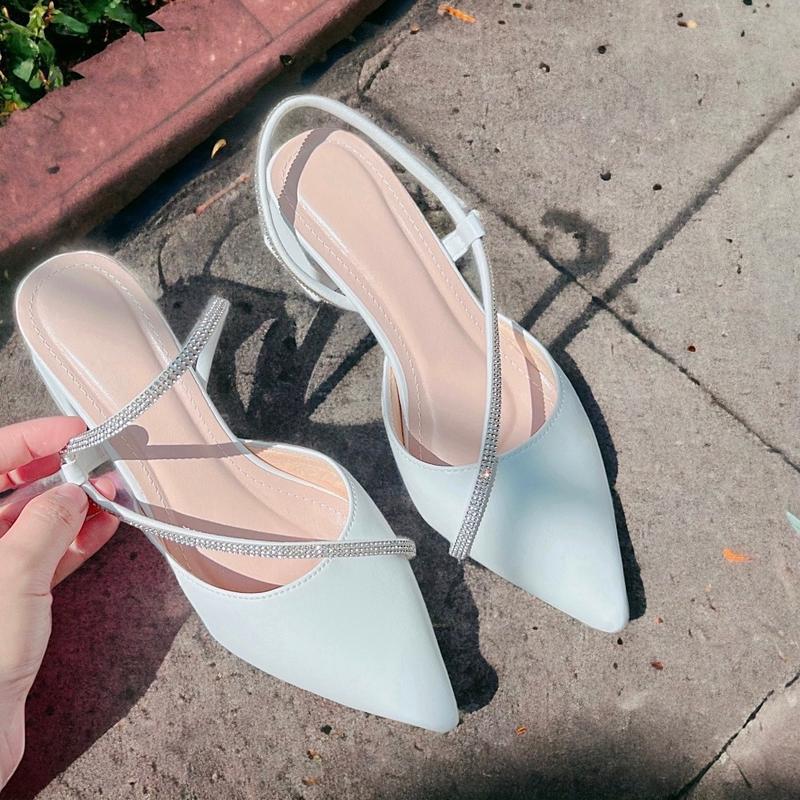 H72Sục mũi nhọn ( chân gầy lùi 1size)cao gót dây đá mang tiện lợi êm chân gót cao 3p 5p 7p GiàY Sandal Shoes vừa có quai depsuc