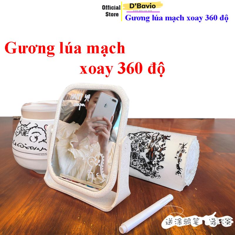 Gương để bàn lúa mạch vuông có 2 mặt xoay để trang điểm trang trí phòng - Dbavio