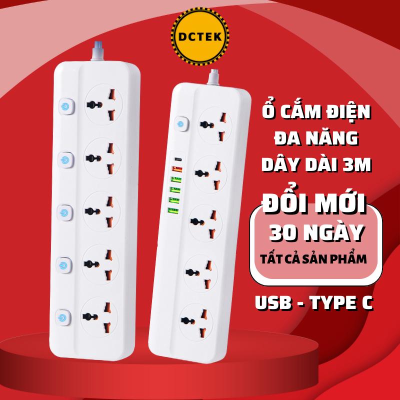 Ổ cắm điện đa năng cổng USB TypeC Nhựa PC chống cháy chống giật, dây nối dài 3M (ổ  điện plug goneo vn thông minh gắn tường)