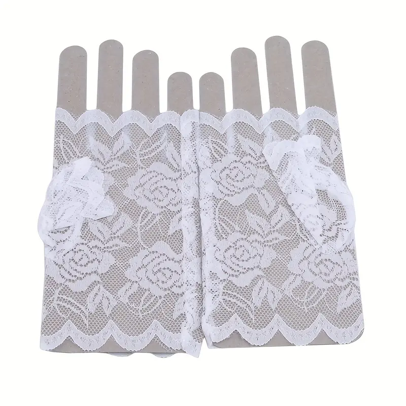 Women's Lace Wedding Gloves Half Finger Covering Short Dance Decorative Gloves 7
