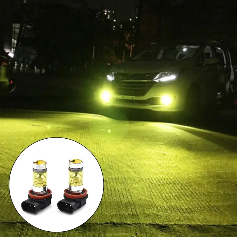 Bóng đèn LED sương mù màu vàng, 2x H11 H8, 4300K, 100W, 1500LM, Siêu sáng, DRL, Hàng Có Sẵn 3