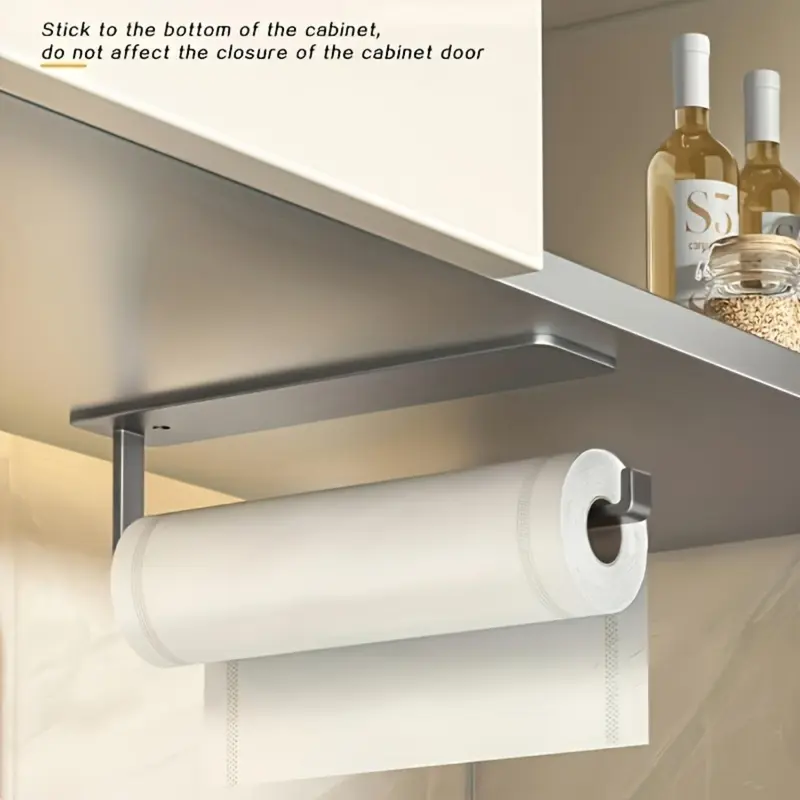 Stainless Steel Paper Towel Holder, 1 Count Wall Mounted Kitchen Roll Organizer, No-drill Cling Film and Cloth Storage Rack, Restroom Supplies, Home Goods 8