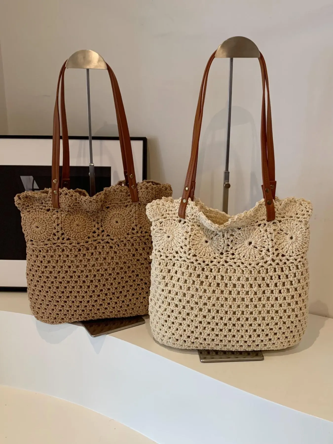 Women's Fashionable Crochet Bag, Large Capacity Tote Bag, Casual Versatile Shoulder Bag for Daily, Holiday