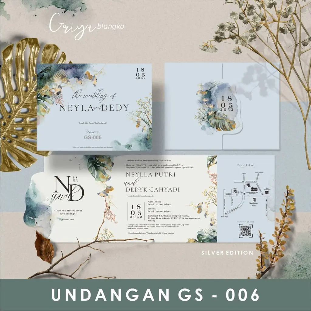 [50 pcs] Undangan Pernikahan Griya GS 006 Sudah Cetak Siap Sebar bahan Kertas BC Gratis Plastik & Label Nama