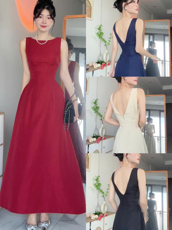 Đầm Dáng Trơn Không Tay Hở Lưng Dáng Dài Women Top Dress |