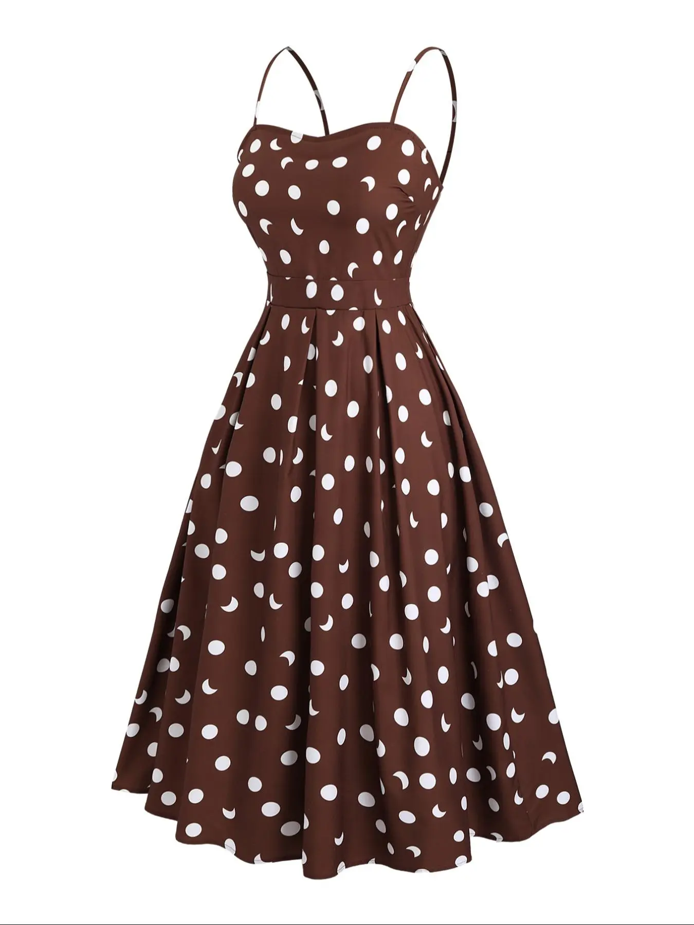 【Plus Size】 Polka Dot Print Cami Dress, Casual Sleeveless Spaghetti Strap Dress for Spring, Women's Clothing for Daily Wear