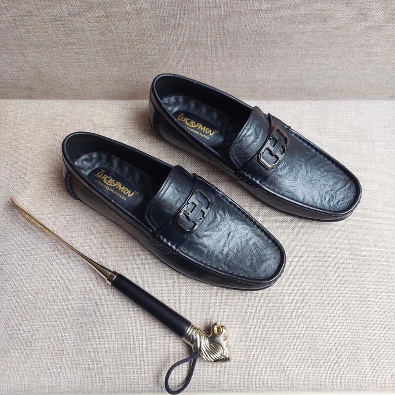 Giày Lười Da Bò Nam-Giày Mọi Nam Mũi tròn đế cao su đúc Shoes Đế Bằng giay dabo 0