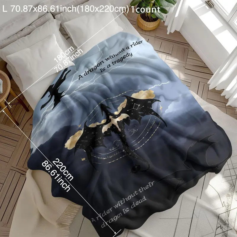 Dragon & Letter Pattern Blanket, 1 Count Soft Warm Throw Blanket, Air-conditioned Room Blanket, Warm Nap Blanket for Home Office Travel 4