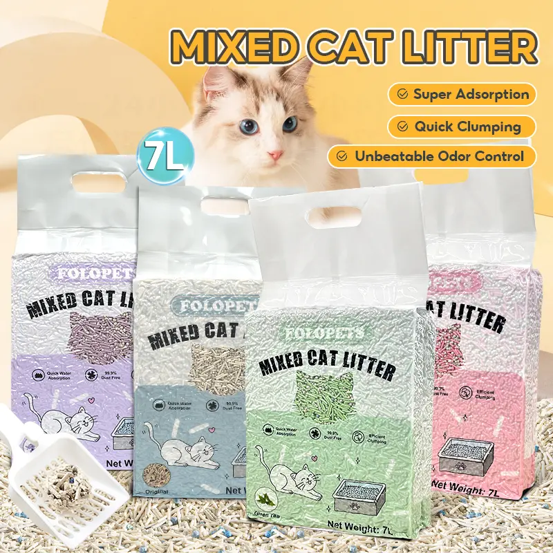 FOLOPETS 7L Mixed Tofu Cat Litter Sand （4 Flavored ） - Deodorant and Bentonite Cat Litter Good clumping Fragrance fragrant