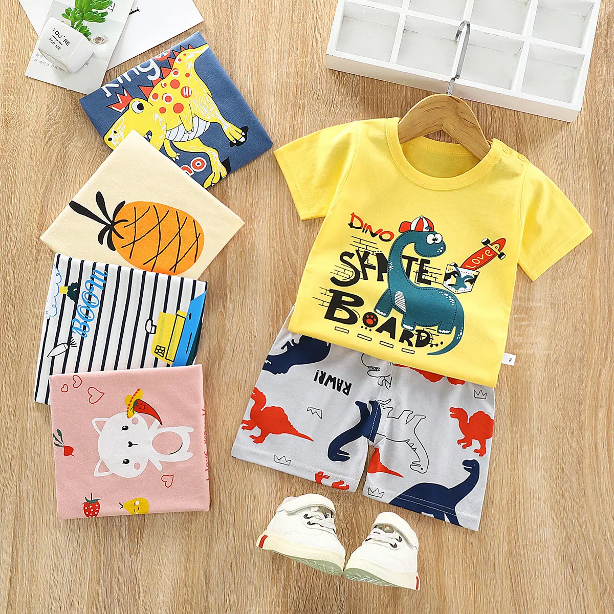 Children's Short Sleeve Set Cotton Small and Medium Kids Baby Set Boys and Girls Summer Children's Thin Cotton Short Sleeve Shorts
