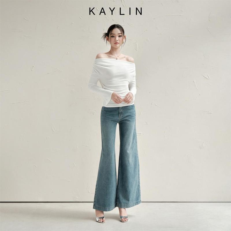 Quần jean Nữ KAYLIN form suông ống loe chất vải denim dày dặn phong cách KAYLIN - N2002 Denim Women Pants
