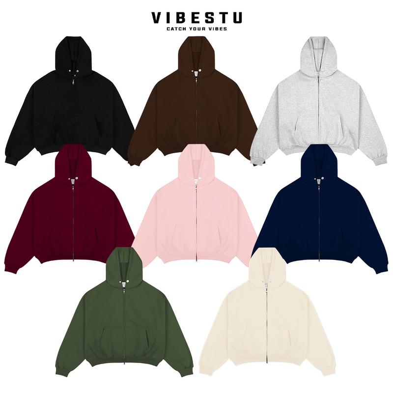 Áo Hoodie Trơn Zip 2 Chiều Có Túi Trong - Áo Khoác Hoodie Nỉ 2 Da Form Boxy VIBESTU