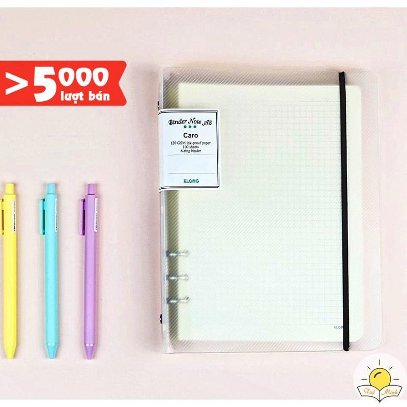 Sổ còng Klong giấy caro A5 MS 994 gồm File còng + 100 tờ 200 trang, Binder làm Bullet journal
