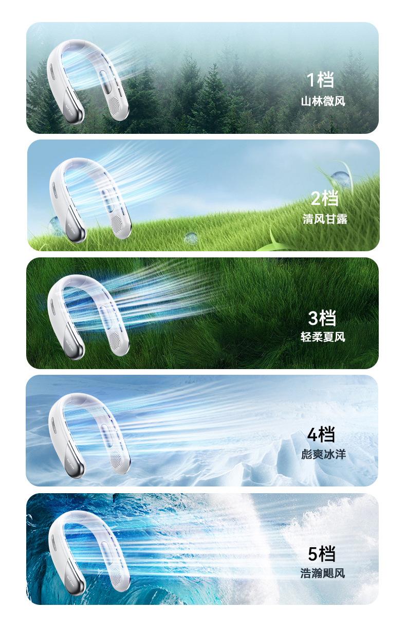 Product Introduction of [READY STOCK] 2024New Neck Fan Typc-c Rechargeable Bladeless Fan Mni Hanging Super battery Life 5 Speeds Adjustable 21