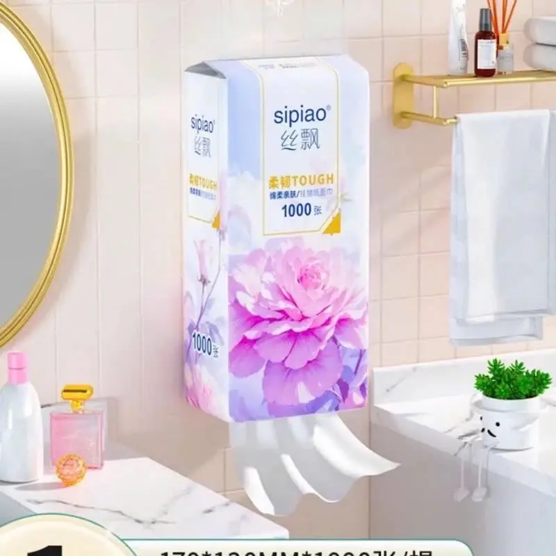 Loại 1 (Tặng 4 móc treo) ￼[Thùng 10 Bịch] Giấy Ăn Rút Treo Tường SIPIAO Hoa Mẫu Đơn Tím, Khăn Giấy Ăn 4 Lớp, Đa Năng Và Tiết Kiệm, Bịch/1000 Tờ 1