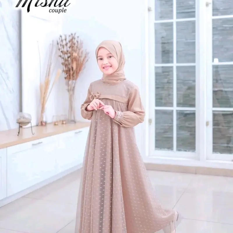 Misha dress kids usia 5-15 thn UK M, L, XL bahan shakila mix tille dot gamis terbaru / gamis anak perempuan / gamis lebaran / gamis Renda baju  lebaran 5