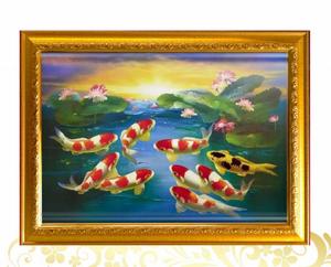 กรอบรูป ปลาคราฟ 9 ตัว กรอบเสริมฮวงจุ้ย กรอบมงคล งานมงคล กรอบขนาด 26.0x35.0 เซนติเมตร