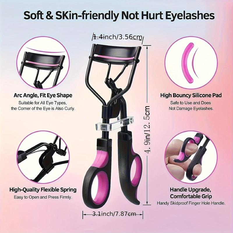 Eyelash Curler & Eyebrow Brush Kit, 1 Count Eyelash Curler & 1 Count Comb & 1 Count Double-sided Eyebrow Brush & 3 Counts Mascara Brush & 6 Counts Curler Pad 1