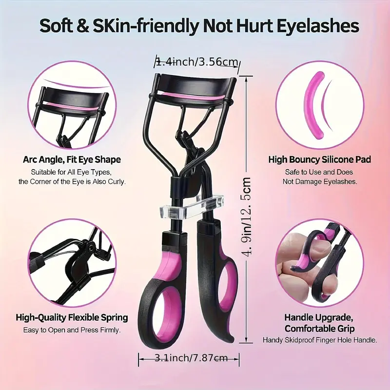 Eyelash Curler & Eyebrow Brush Kit, 1 Count Eyelash Curler & 1 Count Comb & 1 Count Double-sided Eyebrow Brush & 3 Counts Mascara Brush & 6 Counts Curler Pad 1