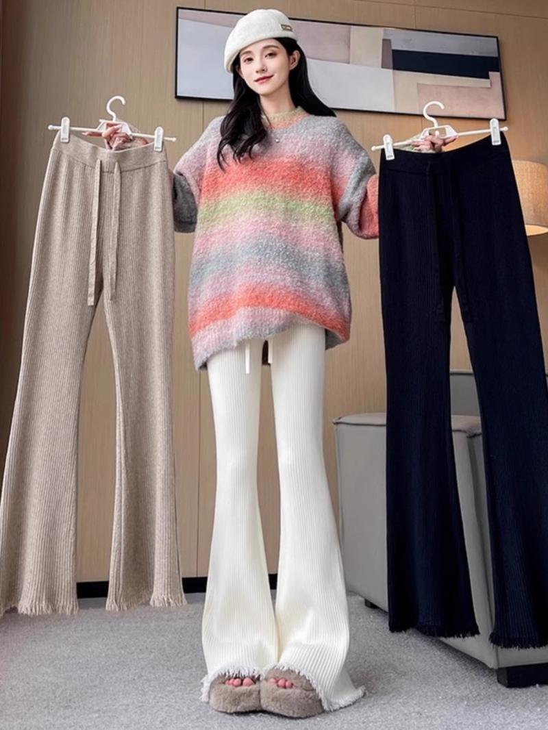 Product Introduction of Quần Ống Rộng Dệt Kim, Nhỏ Tua Rua, Dành Cho Nữ, Mùa Thu Và Mùa Đông, Độc Đáo Và Rộng Rãi, Cạp Cao, Quần Dài Lau Hình Móng Ngựa Bootcut 2