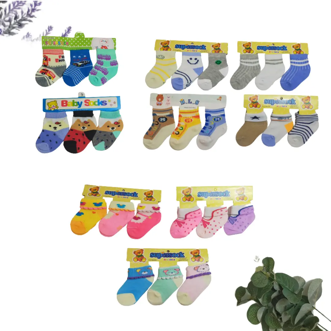 Kaos Kaki bayi 3 Pasang SNI Cowo Cewe Newborn Karakter Motif