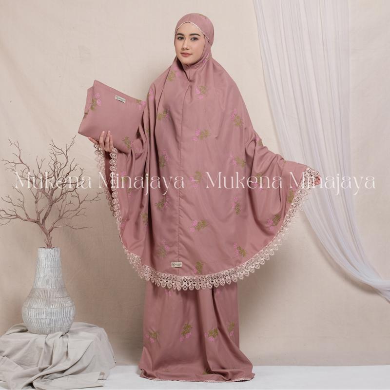 MINAJAYA - Mukena Dewasa Renda Bordir Motif Tabur Bunga Tulip Katun Premium Free Tasbih 5