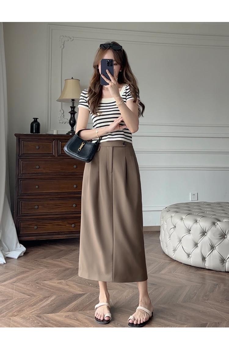 Product Introduction of Striped Short Style Top Design Sense Niche 2024 New Summer Sweet Slim Fit Inner Shoulder Short-Sleeved T-shirt Women's Striped Short-Sleeved Top 16