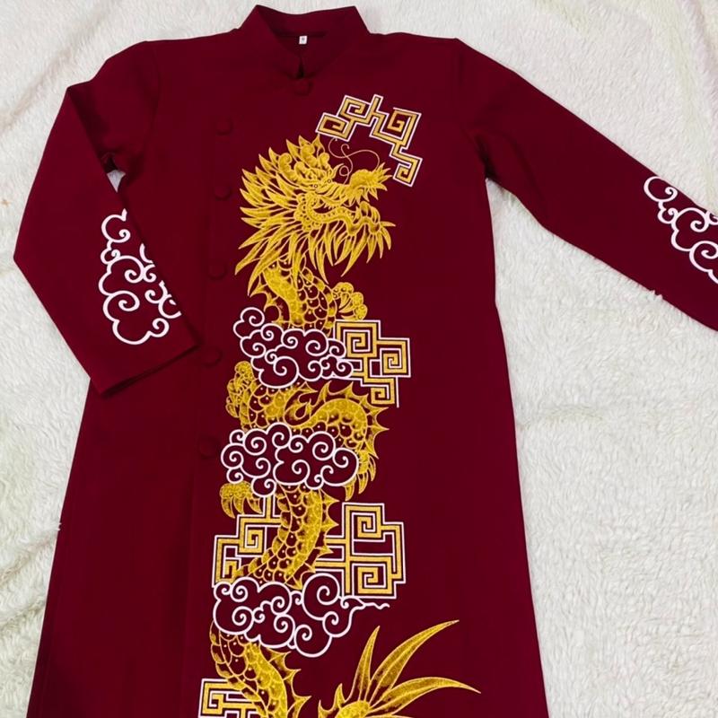Áo Dài Truyền Thống # Áo Dài Gấm Lụa Hình Long Cho Nam # Quần Áo Nam Cao Cấp 7