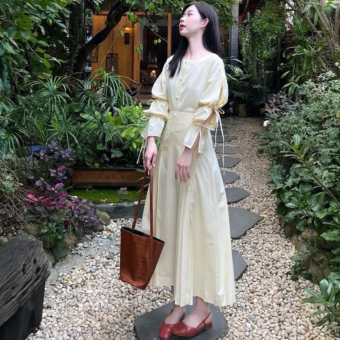 LILLIE | Set váy sọc vàng tay bồng bềnh thắt nơ (Top & skirt )