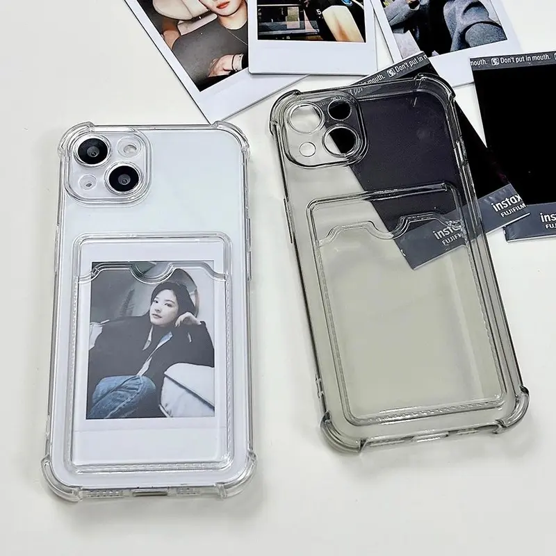 Slot Card Holder Phone Case Casing For Samsung A15 A06 A05 A54 S24 Ultra A16 S24 FE A05S A35 S23 A55 A13 A12 A32 A50 A50S A30S A71 A23 A34 A04E A24 A25 A73 A53 S21 S23 FE M13 Softcase TPU Full Camera Cover Protection Shockproof Kesing Slot Photo Card Case 2