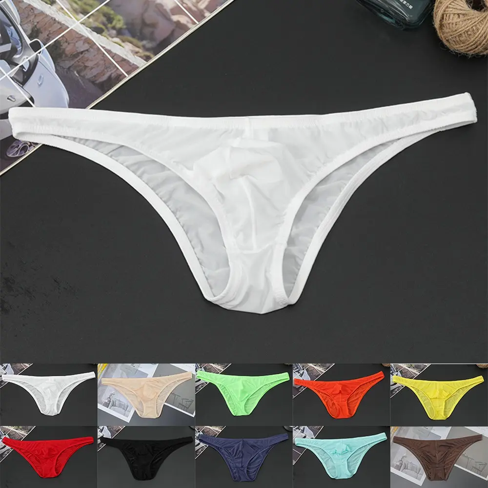 Men Ice Silk Briefs Low-rise See-through Pouch Underwear Breathable Underpants