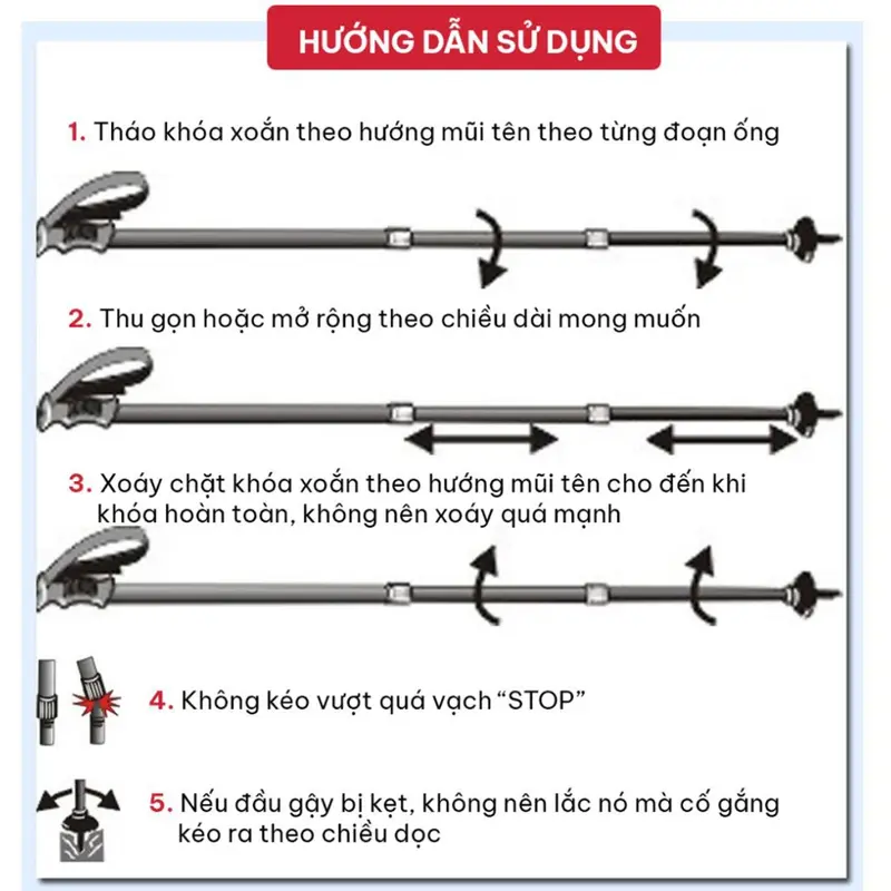 Gậy Leo Núi Gậy Trekking Từ 63 - 135cm Gậy Chạy Trail Gấp Khúc Dùng Du Lịch, Phượt, Dã Ngoại, Đi Bộ Đường Dài - Hãng miDoctor 8